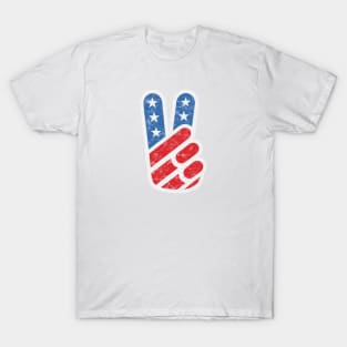 American Peace Sign (Worn Color on White) T-Shirt